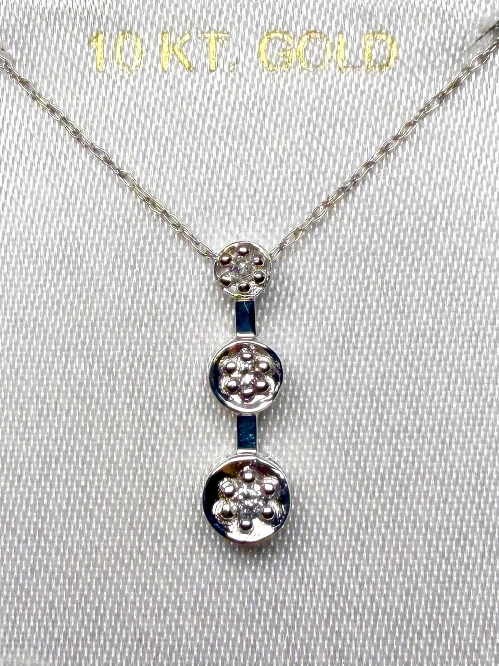 Diamond 3 Stone Disc Pendant Necklace Solid 10K White Gold 18in Paperclip Chain